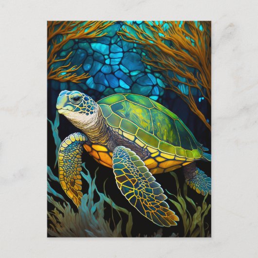 Honu Haven Glas in lood Water Briefkaart (Voorkant)