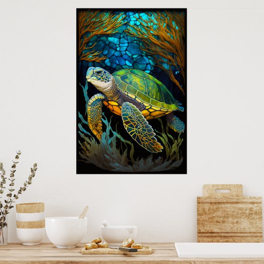 Honu Haven Glas in lood Water Poster (Keuken)