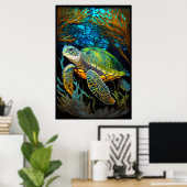 Honu Haven Glas in lood Water Poster (Thuiskantoor)