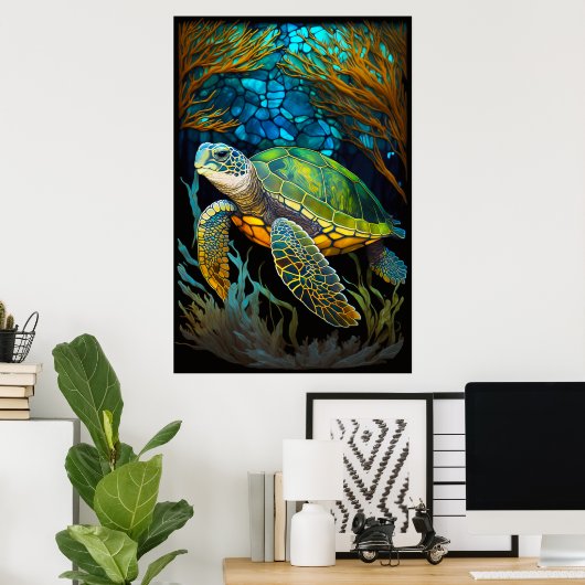Honu Haven Glas in lood Water Poster (Thuiskantoor)