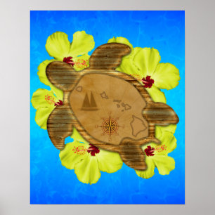 Honu Hawaiian Map Poster