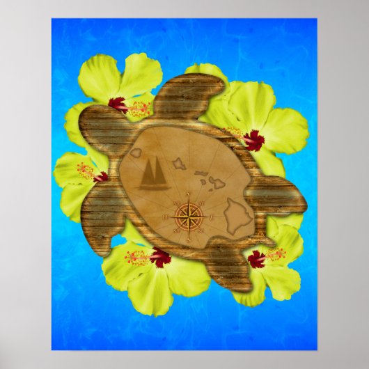 Honu Hawaiian Map Poster (Voorkant)