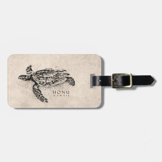 Honu Hawaiian Zee Turtle on  Parchment Bagagelabel (Voorkant horizontaal)