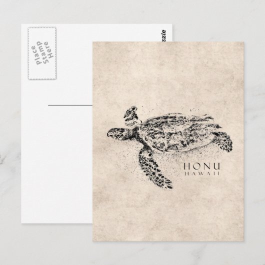 Honu Hawaiian Zee Turtle on  Parchment Briefkaart (Voorkant / Achterkant)