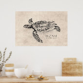 Honu Hawaiian Zee Turtle on  Parchment Poster (Keuken)