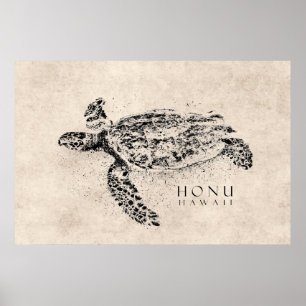 Honu Hawaiian Zee Turtle on  Parchment Poster