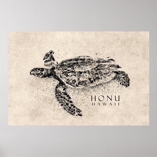 Honu Hawaiian Zee Turtle on  Parchment Poster (Voorkant)
