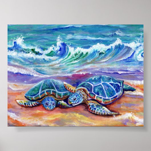 Honu Knuffels en Liefde aan het Strand Hawaiaans Poster (Voorkant)