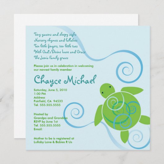 Honu Swirls met uitnodiging tot Baby shower van ge (Voorkant / Achterkant)