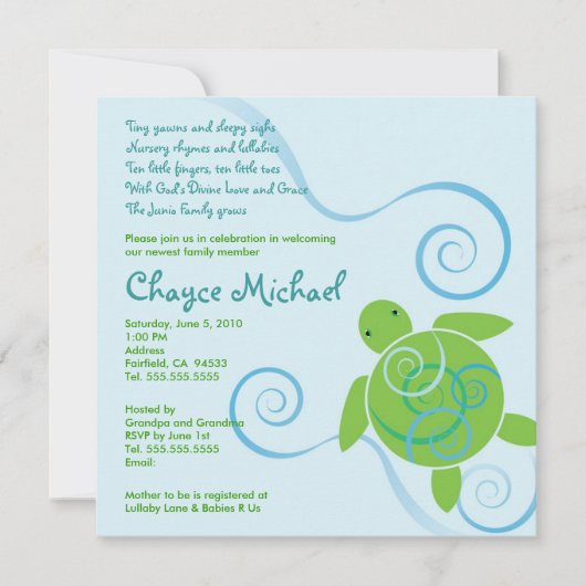 Honu Swirls met uitnodiging tot Baby shower van ge (Voorkant)