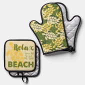 Honu Zee Schildpad Hawaiian Tapa in Olive Ovenwant & Pannenlap Set (Voorkant / Achterkant)