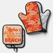 Honu Zee Schildpad Hawaiian Tapa in Sinaasappel Ovenwant & Pannenlap Set (Voorkant / Achterkant)