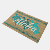 Honu Zee Triple Turtle Hawaiian Tapa Blauwgroen Deurmat (Schuin)