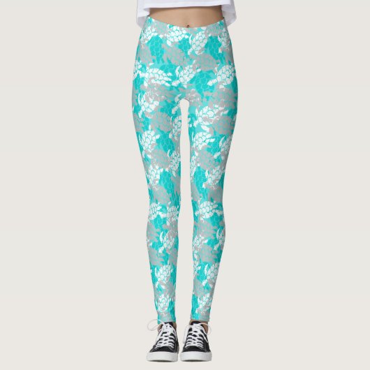 Honu Zee Turtle Hawaiian Aloha Seafoam Leggings (Voorkant)