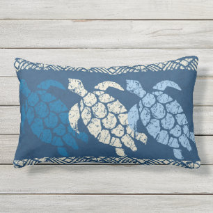 Honu Zee Turtle Hawaiian Reversible Batik - Indigo Buitenkussen