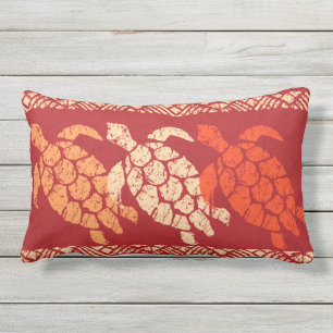 Honu Zee Turtle Hawaiian Reversible Batik - Red Buitenkussen