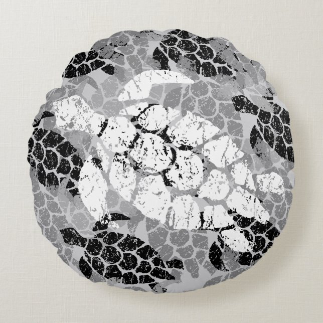 Honu Zee Turtle Hawaiian Reversible Grey Rond Kussen (Voorkant)