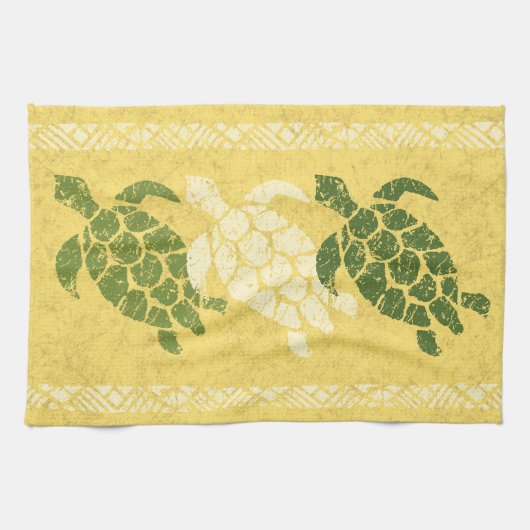 Honu Zee Turtle Hawaiian Tapa Batik - Banana Theedoek (Horizontaal)