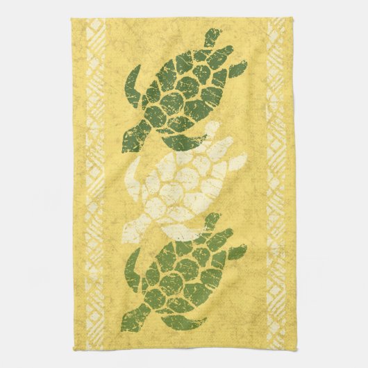 Honu Zee Turtle Hawaiian Tapa Batik - Banana Theedoek (Verticaal)
