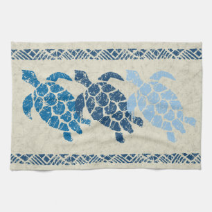 Honu Zee Turtle Hawaiian Tapa Batik - Indigo Theedoek