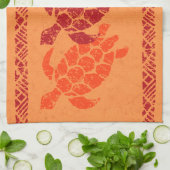 Honu Zee Turtle Hawaiian Tapa Batik - Papaya Theedoek (Gevouwen)