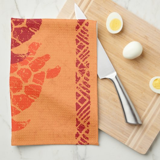 Honu Zee Turtle Hawaiian Tapa Batik - Papaya Theedoek (Quarter Fold)