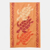 Honu Zee Turtle Hawaiian Tapa Batik - Papaya Theedoek (Verticaal)