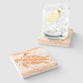 Honu Zee Turtle Hawaiian Tapa-Papaya Stenen Onderzetter (Zijkant)