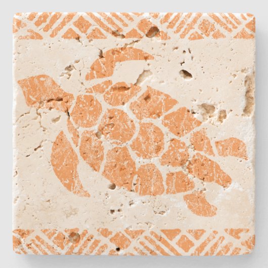 Honu Zee Turtle Hawaiian Tapa-Papaya Stenen Onderzetter (Voorkant)