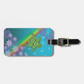 Honu Zee Turtle Tropical Swim Rainbow en Flowers Bagagelabel (Voorkant horizontaal)