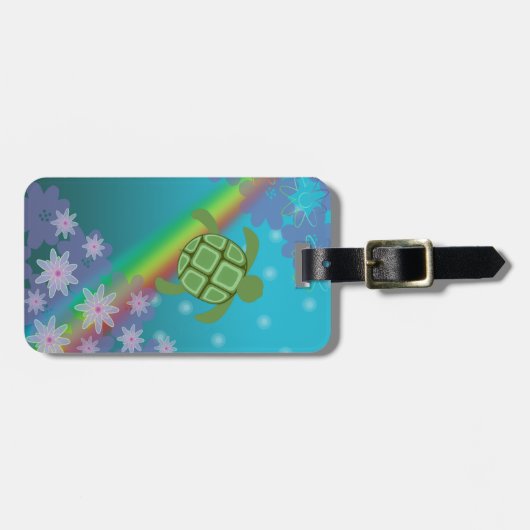 Honu Zee Turtle Tropical Swim Rainbow en Flowers Bagagelabel (Voorkant horizontaal)