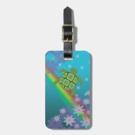 Honu Zee Turtle Tropical Swim Rainbow en Flowers Bagagelabel