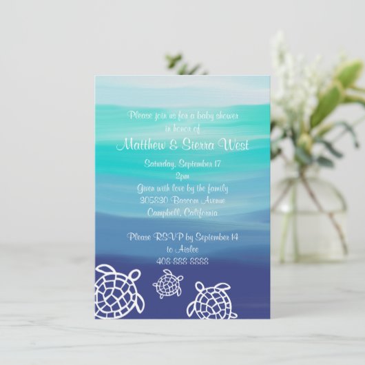 Honu Zee Turtles Couples Baby shower Kaart (Staand voorkant)