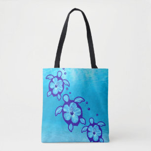 Honu Zee Turtles Flowers Tote Bag