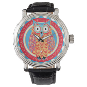 Hoo Hoo Cute Little Owl Tekenen in heldere kleuren Horloge