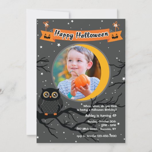 Hoo Hoo Foto Halloween Uitnodiging (Voorkant)
