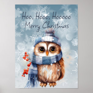 Hoo Hoo Kleine Uil Vrolijk Kerstfeest Poster