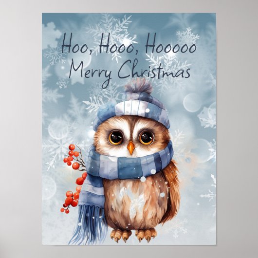 Hoo Hoo Kleine Uil Vrolijk Kerstfeest Poster (Voorkant)