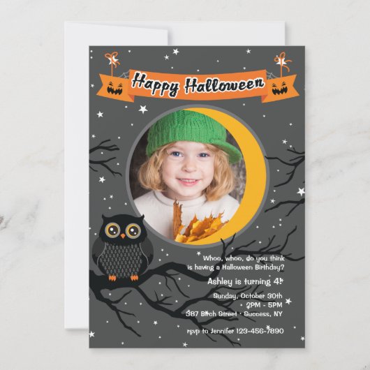 Hoo Hoo Photo Halloween Invitation Kaart (Voorkant)