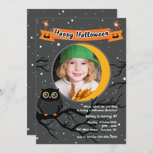 Hoo Hoo Photo Halloween Invitation Kaart (Voorkant / Achterkant)