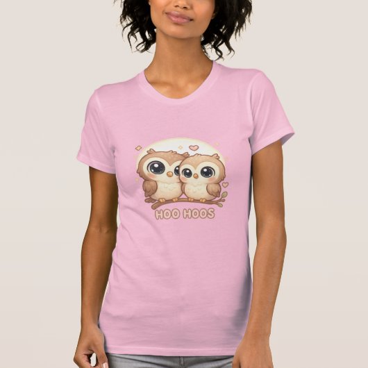 HOO HOOS – Cute Chibi Owl Pair Under Moon T-shirt (Voorkant)