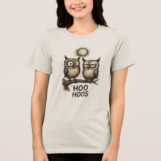 HOO HOOS Grunge Owl Illustration – Sketchy Ink Tri-Blend Shirt (Voorkant)