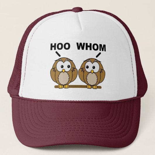 Hoo Wie Grammatica Uilen Grappige Bal Cap Trucker Pet (Voorkant)