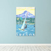 Hood River, ORWind Surfers & Kite Boarders Canvas Afdruk (Insitu (Houten vloer))