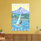 Hood River, ORWind Surfers & Kite Boarders Canvas Afdruk (Insitu (Woonkamer))
