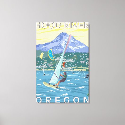 Hood River, ORWind Surfers & Kite Boarders Canvas Afdruk (Voorkant)
