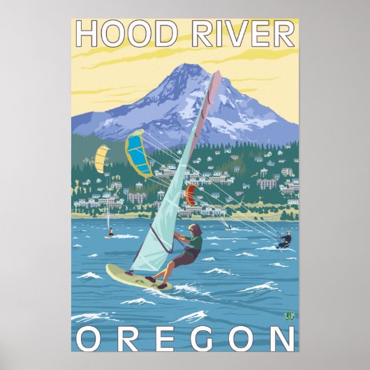Hood River, ORWind Surfers & Kite Boarders Poster (Voorkant)