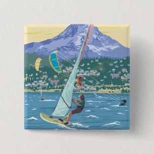 Hood River, ORWind Surfers & Kite Boarders Vierkante Button 5,1 Cm