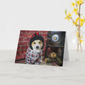 Hood Stove Corgi-kerstkaart Kaart (Gele Bloem)