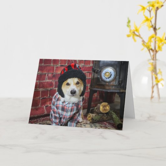 Hood Stove Corgi-kerstkaart Kaart (Gele Bloem)